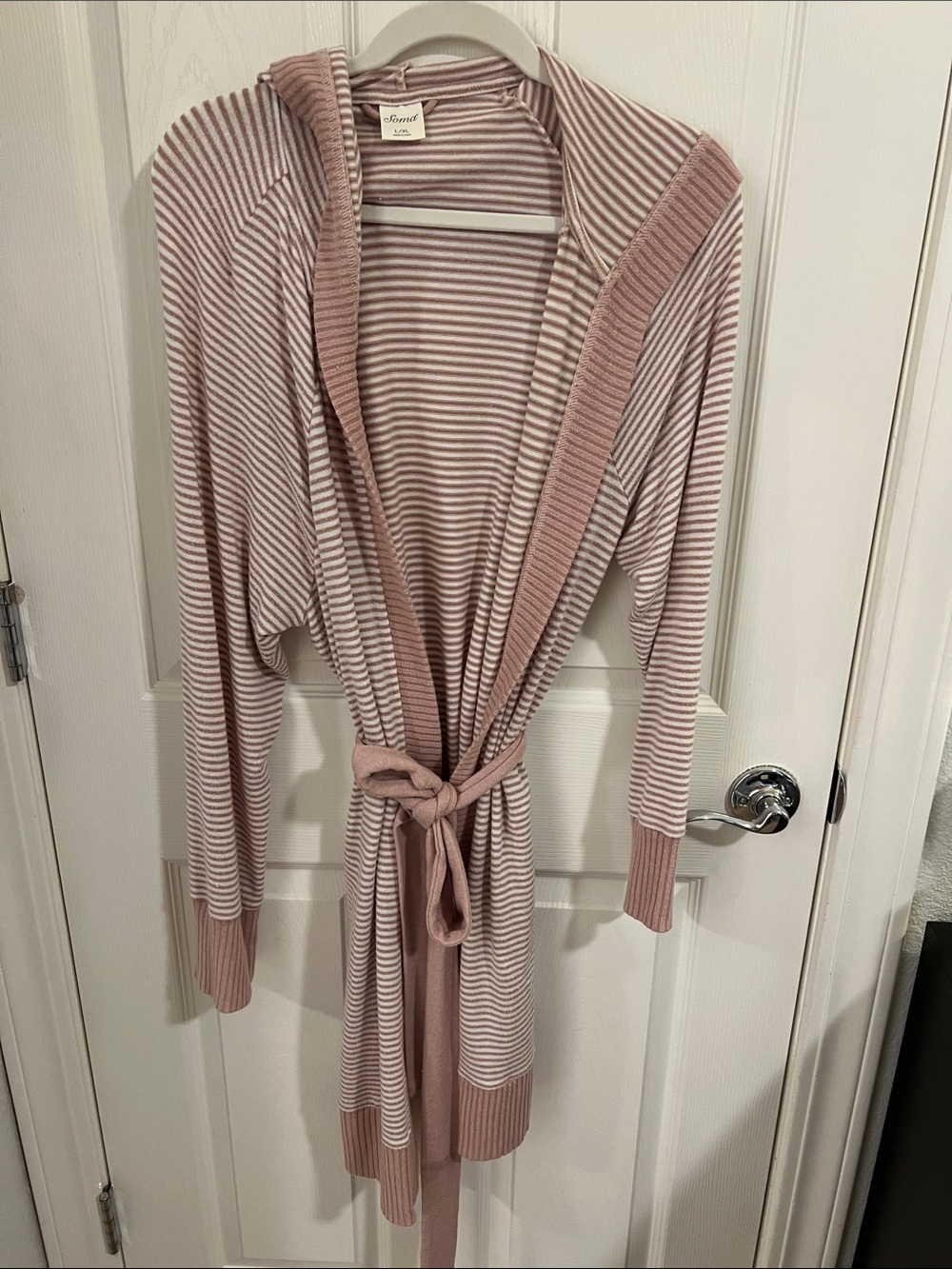 Pink Striped Hooded Robe - Women’s Intimates with matching lounge pants set